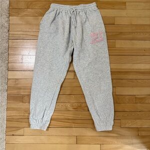 White Fox Boutique Light Gray Joggers with Pink Puff detail
